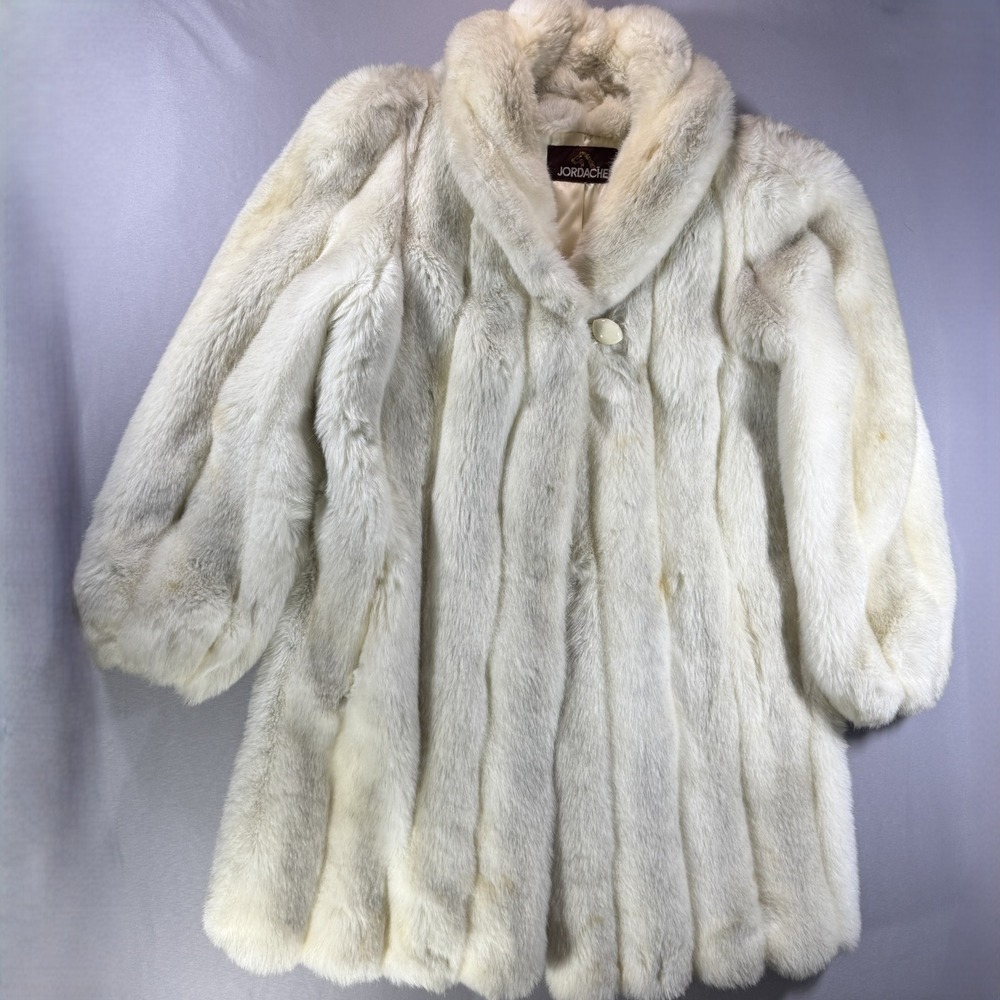 Vintage Jordache Faux Fur Coat Womens Cream Off White Longline Glam Jacket